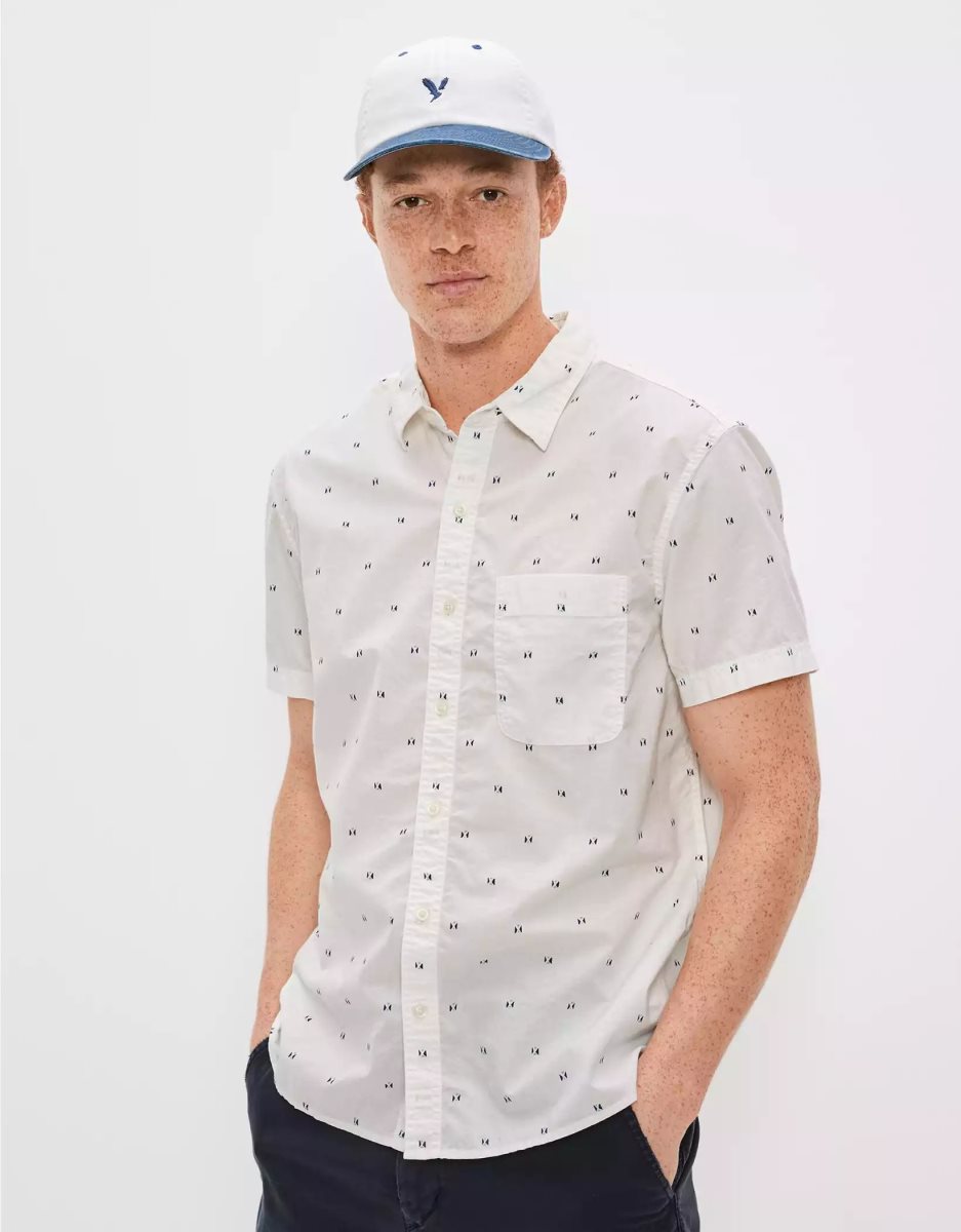 Hauts Flanelle American Eagle AE Micro Dot Button-Up Resort Shirt Blanche Homme | GGE-89631316